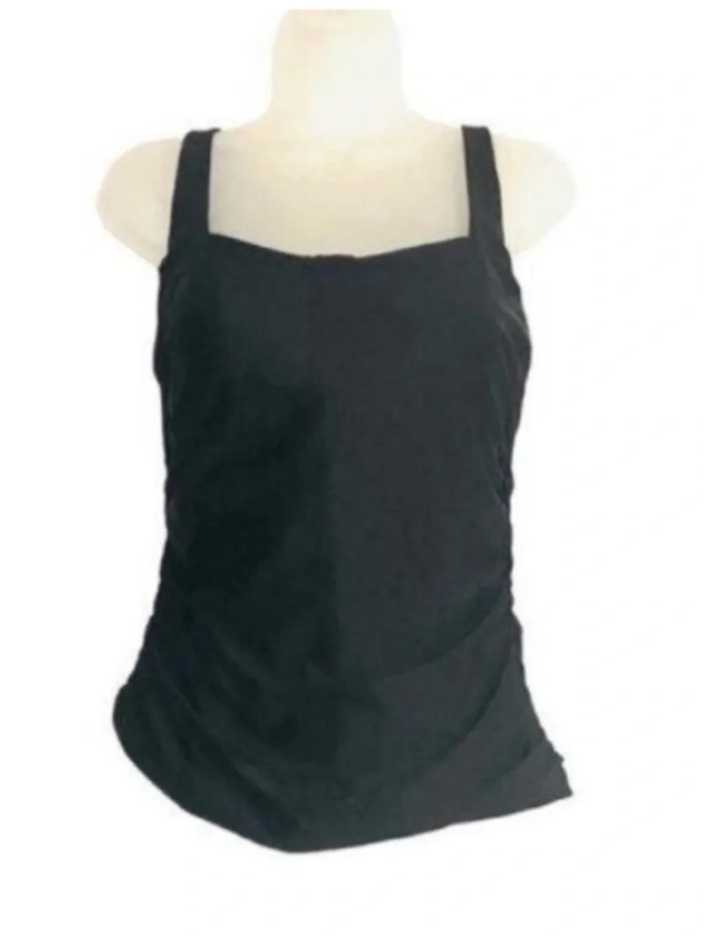 Athleta Square Neck Bra Cup Swim Tankini Top Black UPF 50 32 B/C
